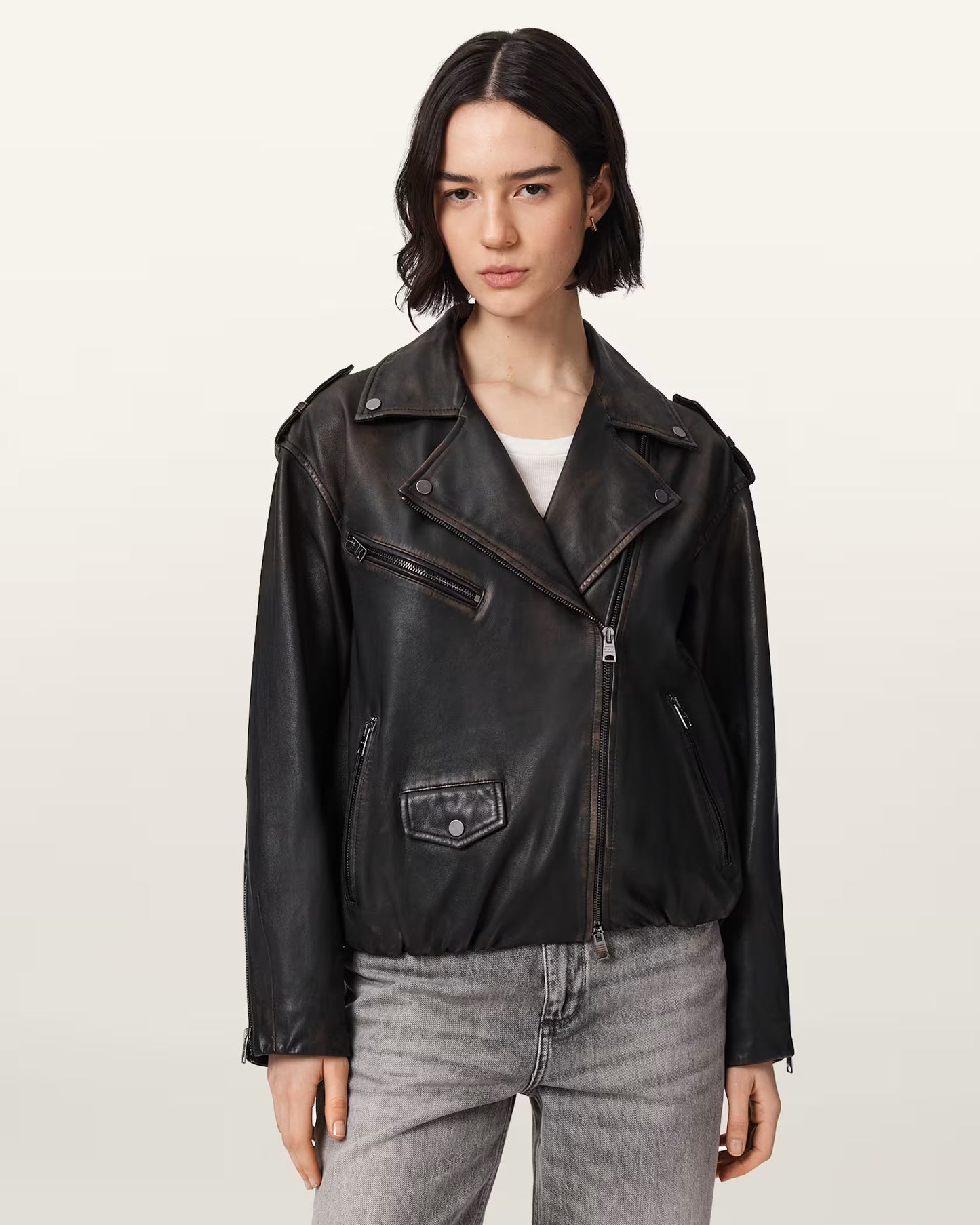 Women's Samina Relaxed Fit Genuine Leather Biker Jacket | Classic Moto Leather Jacket