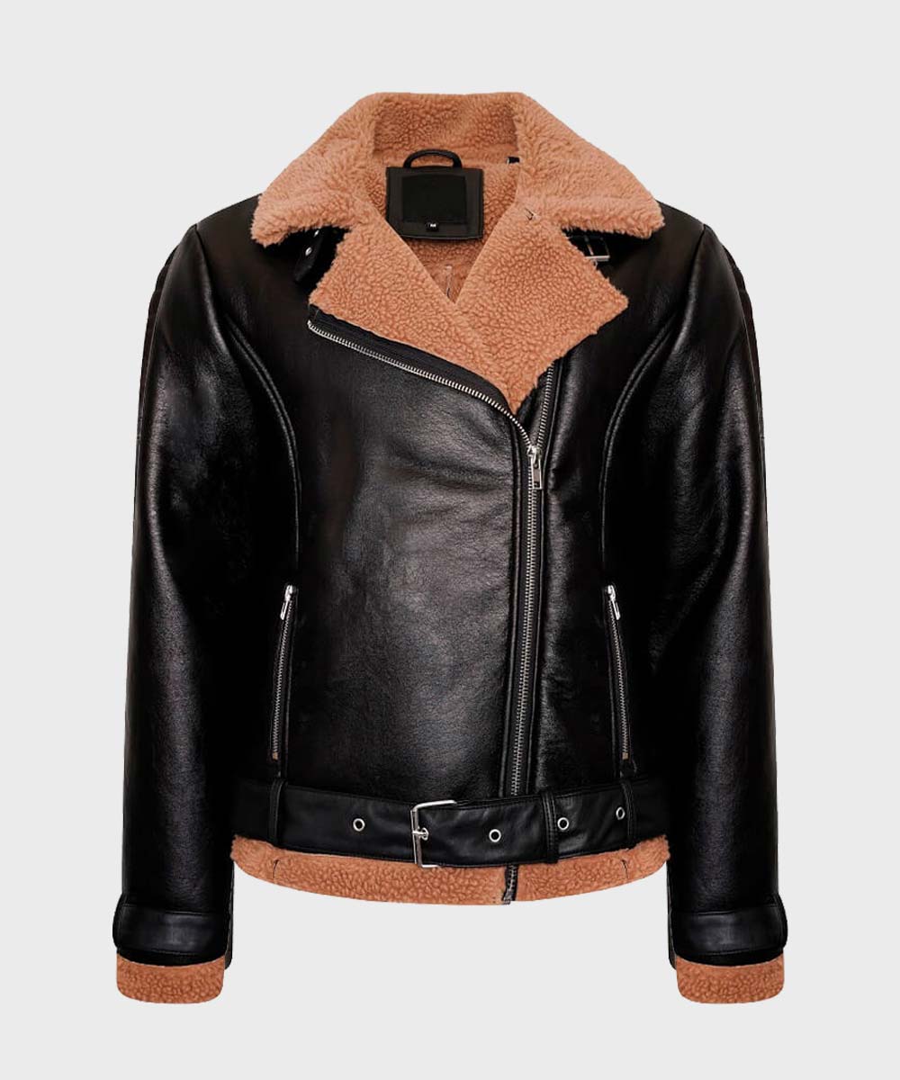 Women's Black Leather Shearling Jacket | Premium Winter Fur Coat