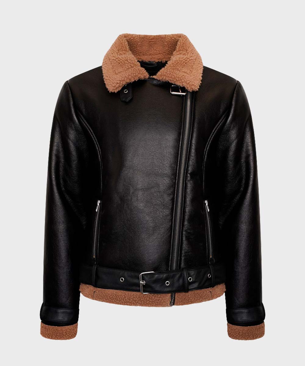 Women's Black Leather Shearling Jacket | Premium Winter Fur Coat