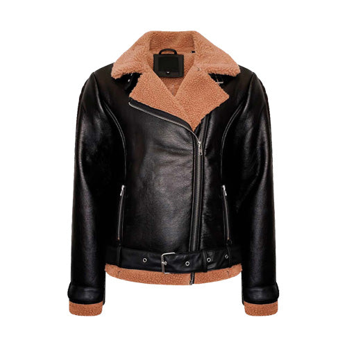 Women's Black Leather Shearling Jacket | Premium Winter Fur Coat