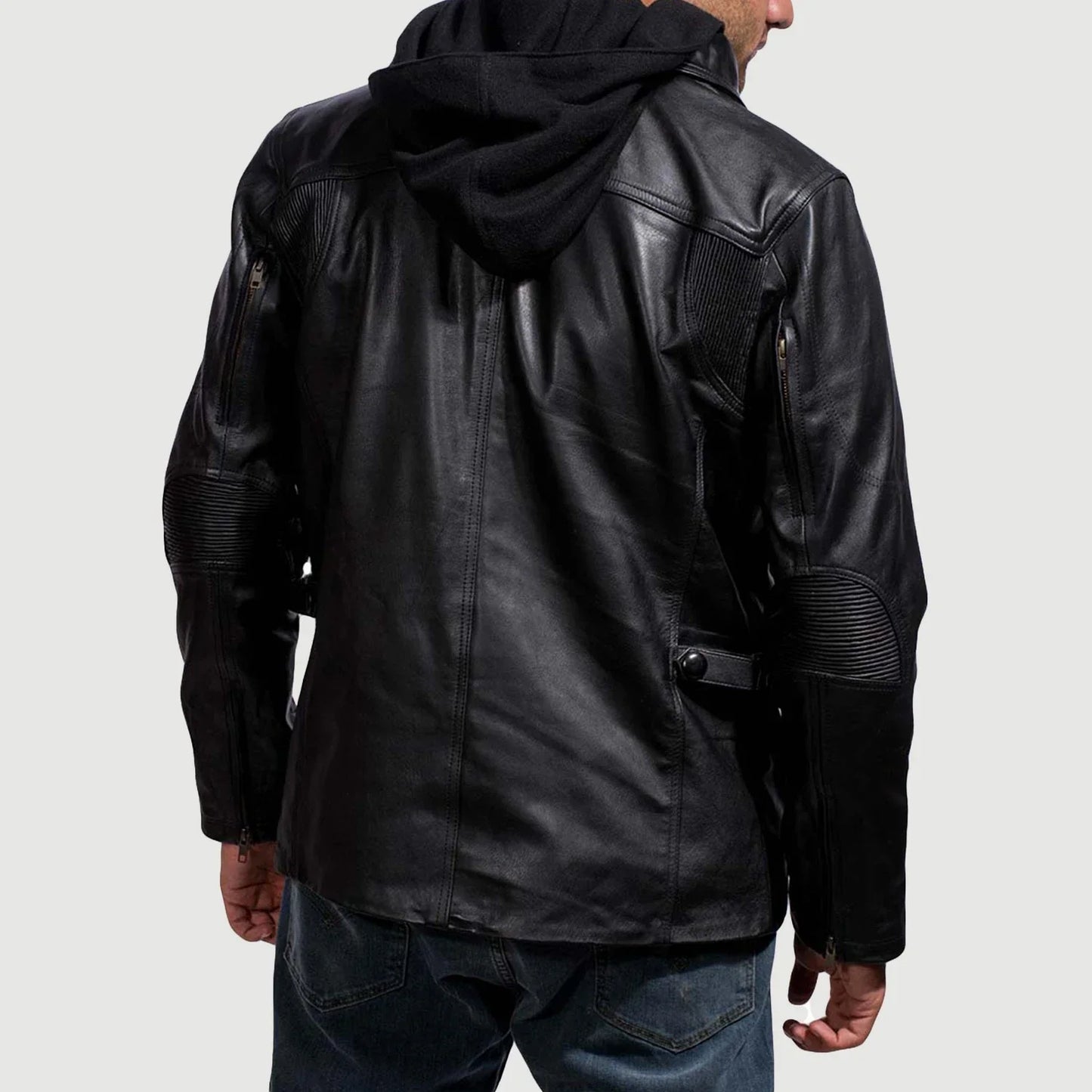 Moulder Hooded Black Leather Jacket for Men | Premium Genuine Leather Hooded Jacket
