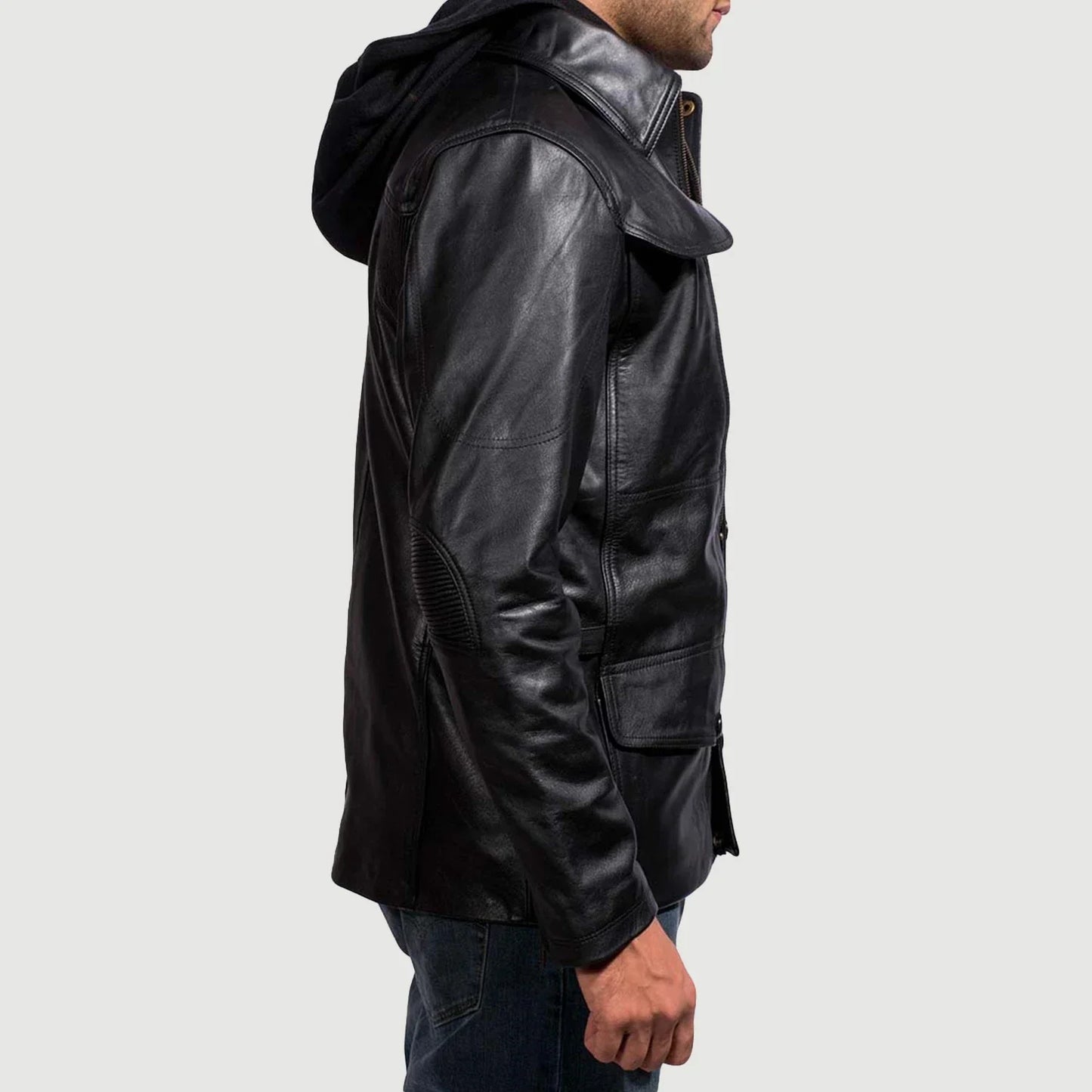 Moulder Hooded Black Leather Jacket for Men | Premium Genuine Leather Hooded Jacket
