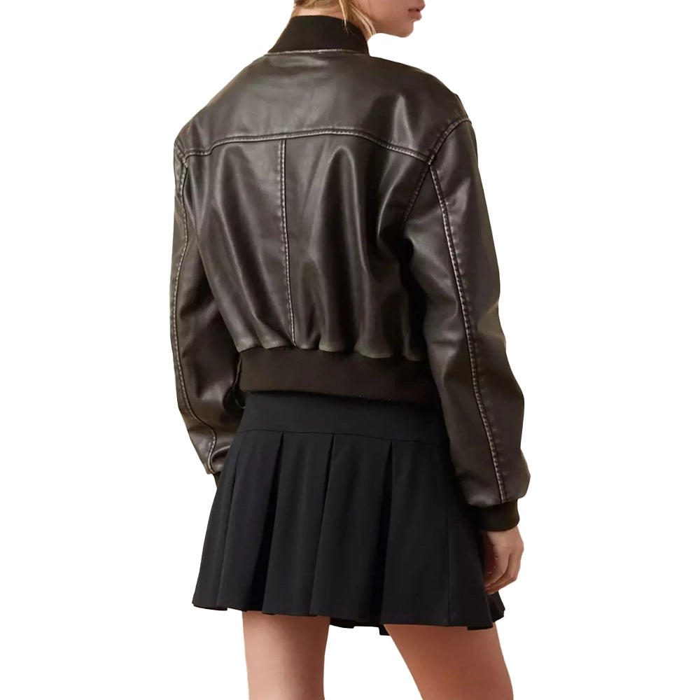 Sam Brown Cropped Bomber Leather Jacket | Premium Genuine Leather Women's Jacket