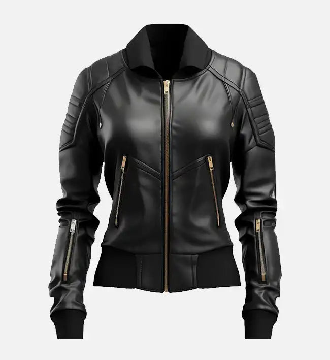 Women's Black Leather Bomber Jacket | Premium Genuine Leather Outerwear
