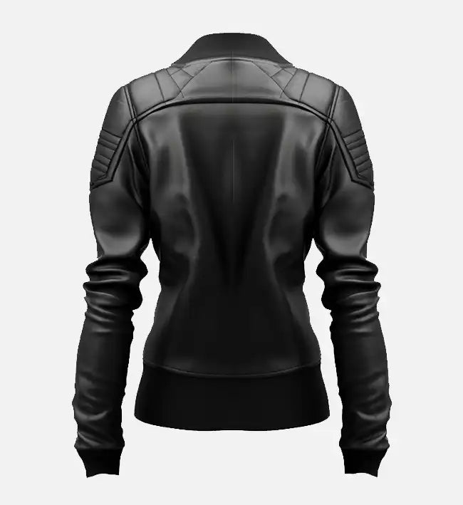 Women's Black Leather Bomber Jacket | Premium Genuine Leather Outerwear