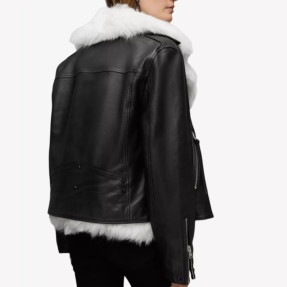 Women's Black Shearling Bomber Leather Jacket | Premium Winter Leather Coat