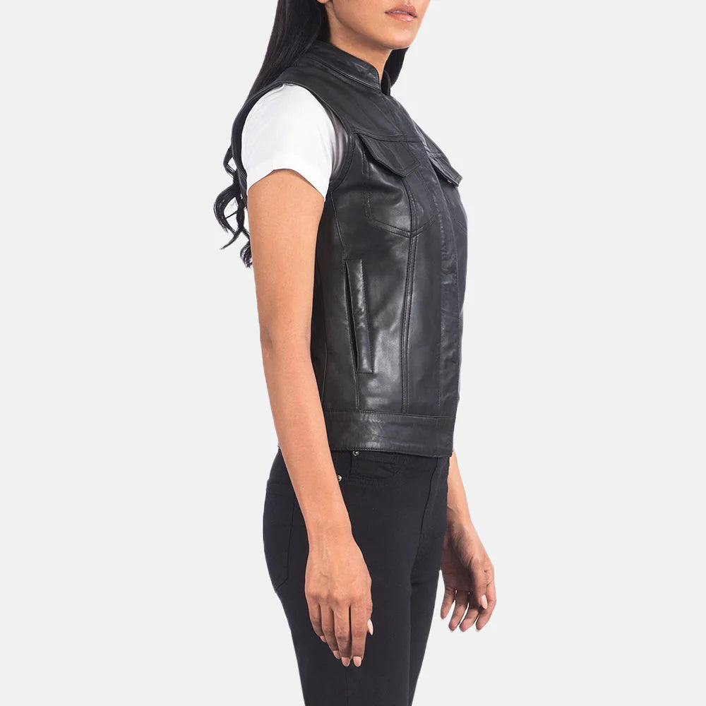 Rayne Moto Black Leather Vest for Women | Premium Genuine Leather Motorcycle Vest