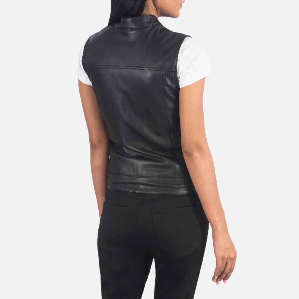 Rayne Moto Black Leather Vest for Women | Premium Genuine Leather Motorcycle Vest