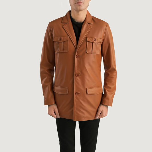 Ray Cutler Tan Brown Leather Blazer for Men | Premium Genuine Leather Blazer
