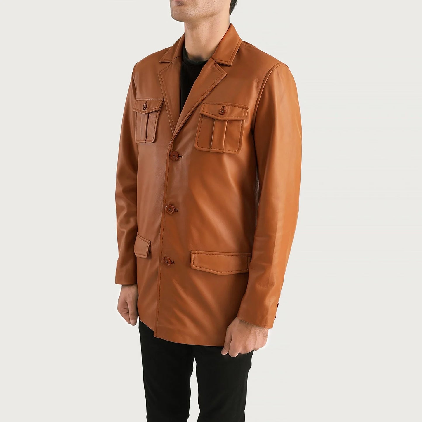 Ray Cutler Tan Brown Leather Blazer for Men | Premium Genuine Leather Blazer