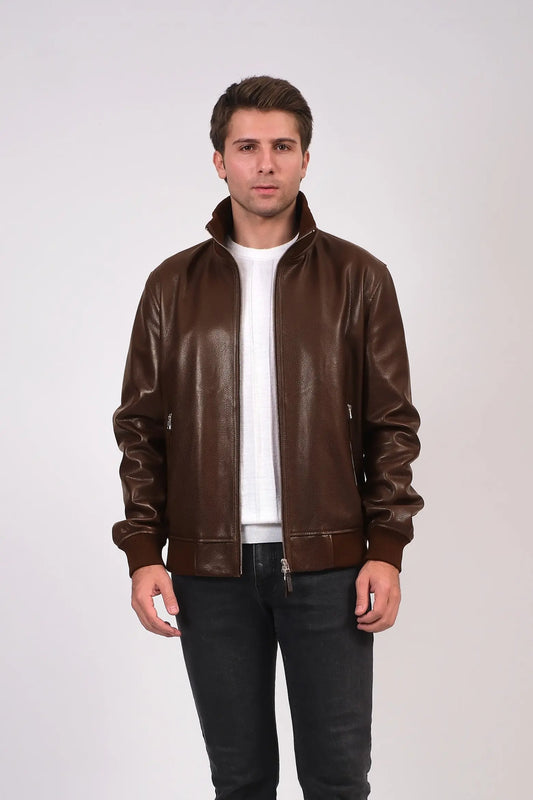 Men's Brown Aviator Leather Jacket | Premium Shearling Flight Jacket