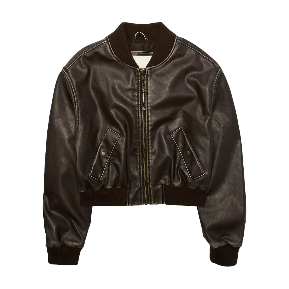 Sam Brown Cropped Bomber Leather Jacket | Premium Genuine Leather Women's Jacket