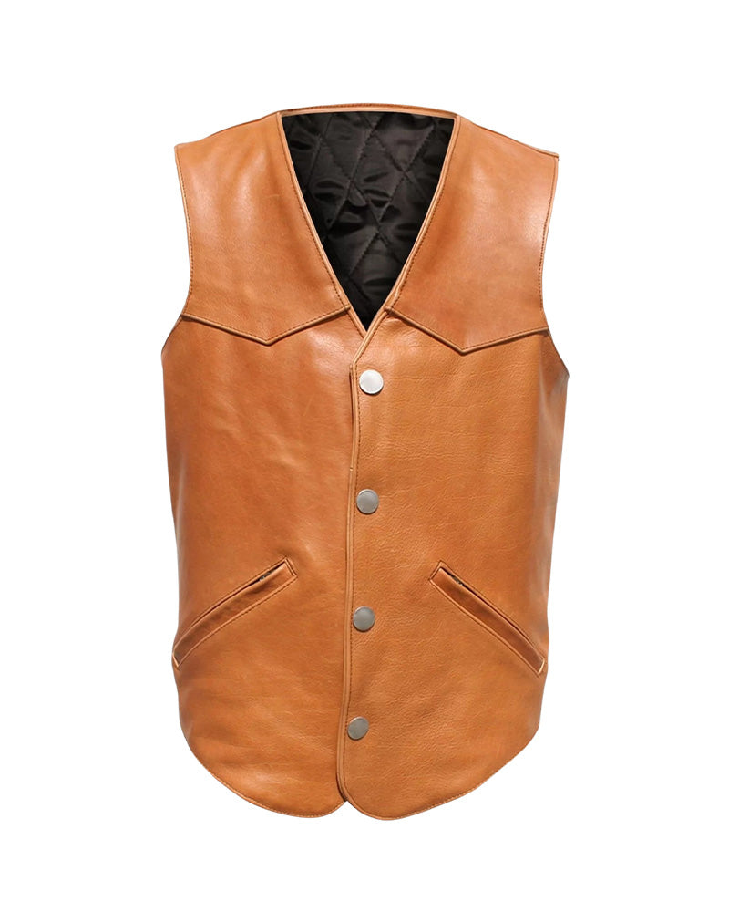 Men's Western Brown Leather Vest | Premium Genuine Leather Cowboy Vest