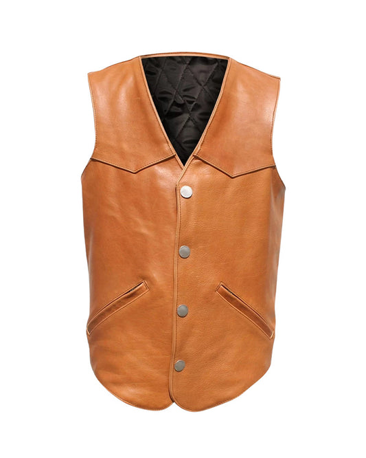 Men's Western Brown Leather Vest | Premium Genuine Leather Cowboy Vest