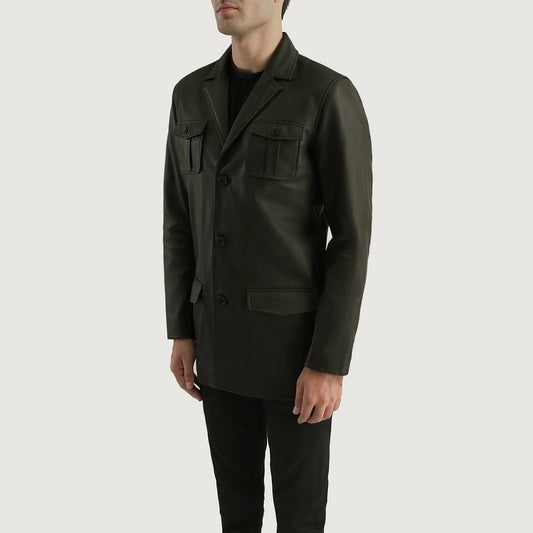 Ray Cutler Green Leather Blazer for Men | Premium Genuine Leather Blazer