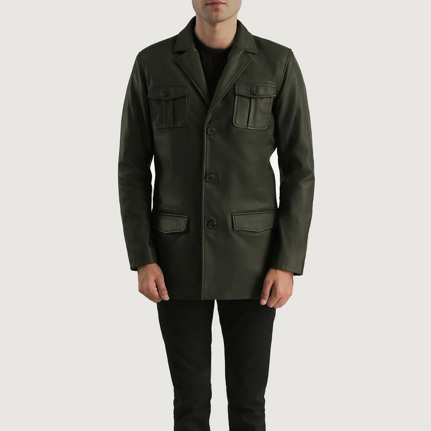 Ray Cutler Green Leather Blazer for Men | Premium Genuine Leather Blazer