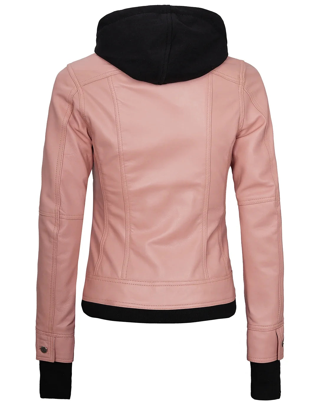 Women's Pink Hooded Leather Biker Jacket | Premium Genuine Leather Moto Jacket