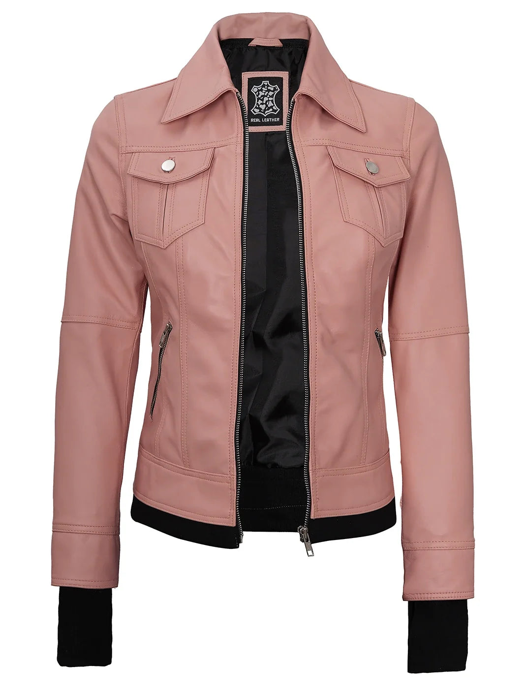Women's Pink Hooded Leather Biker Jacket | Premium Genuine Leather Moto Jacket