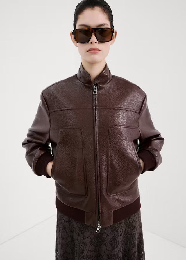 Modern Luxury Defined | Women's Premium Brown Leather Bomber Jacket