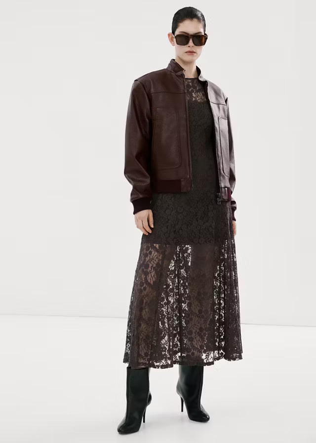 Modern Luxury Defined | Women's Premium Brown Leather Bomber Jacket