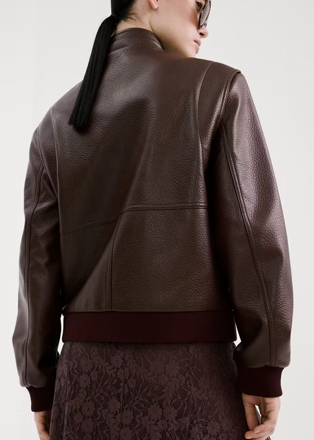 Modern Luxury Defined | Women's Premium Brown Leather Bomber Jacket